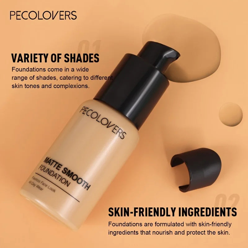 PECOLOVERS Matte Finish Liquid Foundation - Oil-Control, Waterproof, Full Coverage Concealer for All Skin Tones - Shello's Creative Boutique