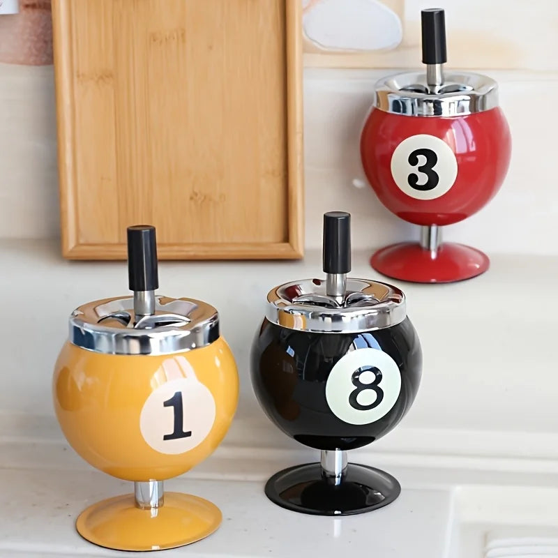 Pool Ball Ashtray With Lid – Anti-Fly Ash Desk Decoration Gift for Billiard Lovers