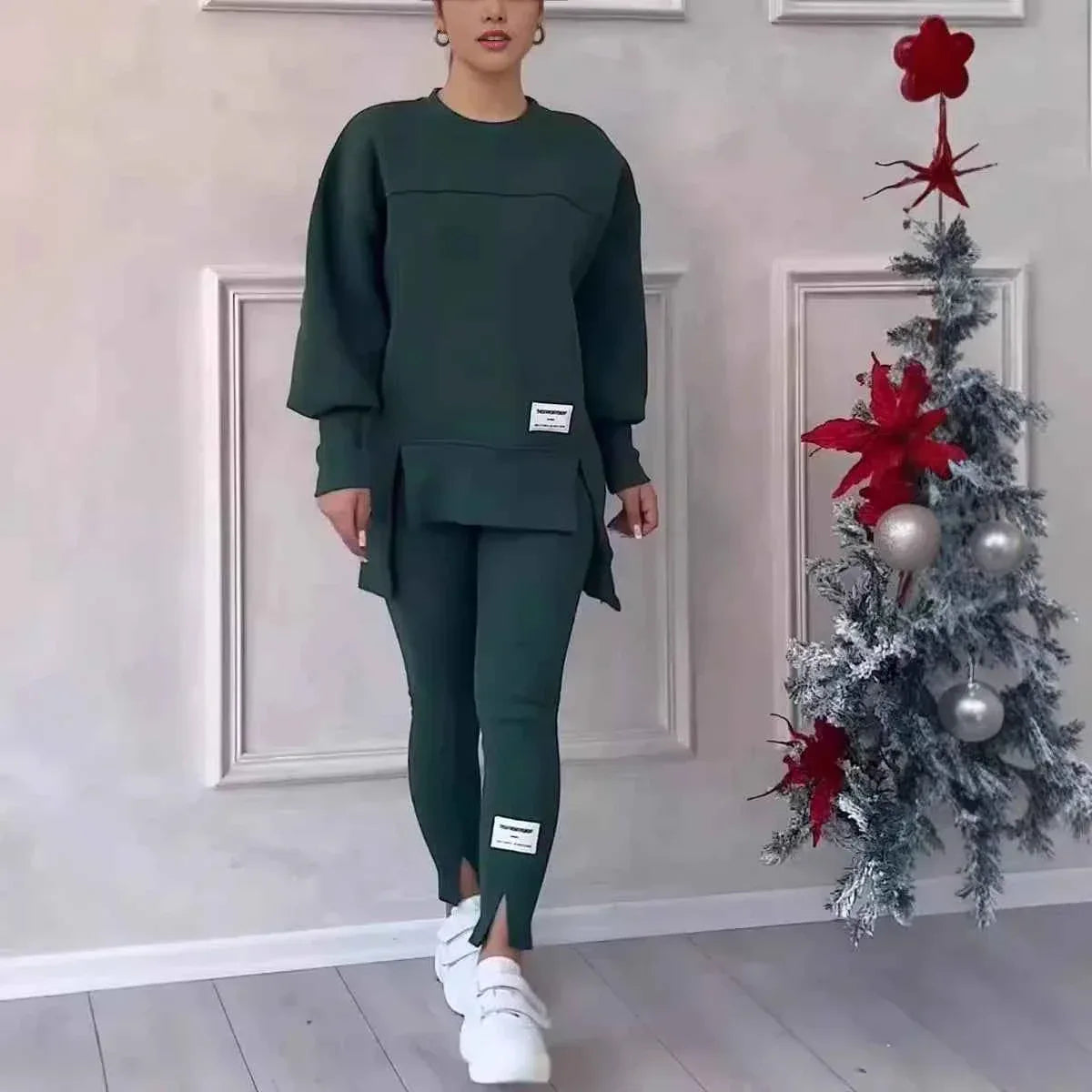 Women's Hooded Two Piece Activewear Set - Sweatshirt & Pencil Pants Outfit - Shello's Creative Boutique