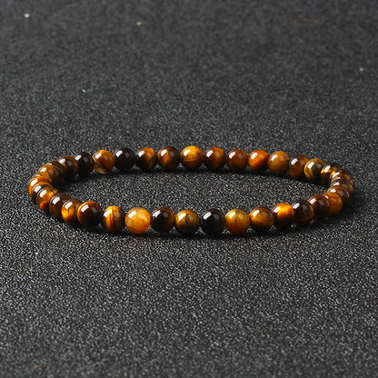 4mm Natural Stone Agate & Lava Stretch Bracelet – Handmade Tiny Bead Bangle for Men & Women