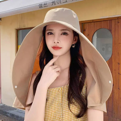 Women's UV Protection Sun Hat with Parasol – Neck Guard Fishing Hat for Outdoor Summer