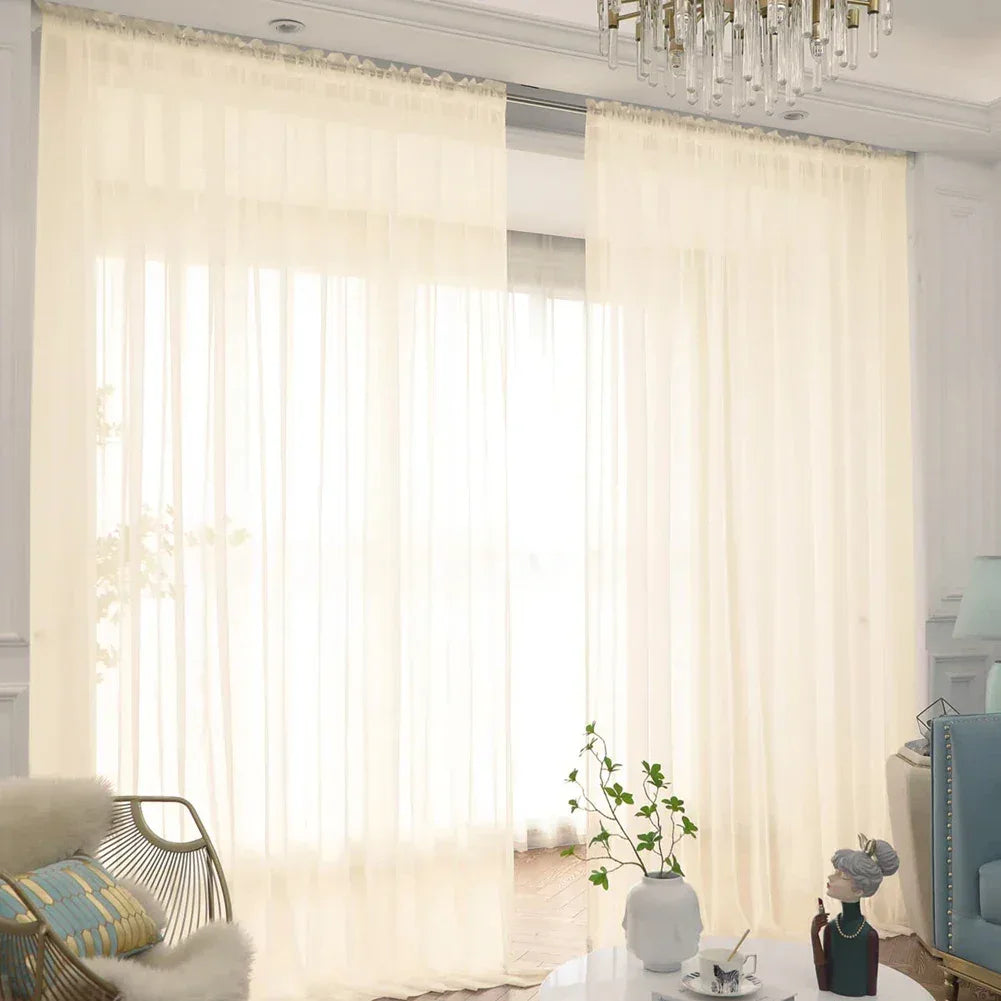 Sheer White Tulle Curtains – Elegant Voile Window Drapes - Shello's Creative Boutique