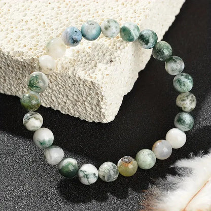 Dendritic Agate Natural Stone Beaded Bracelet – Green & White