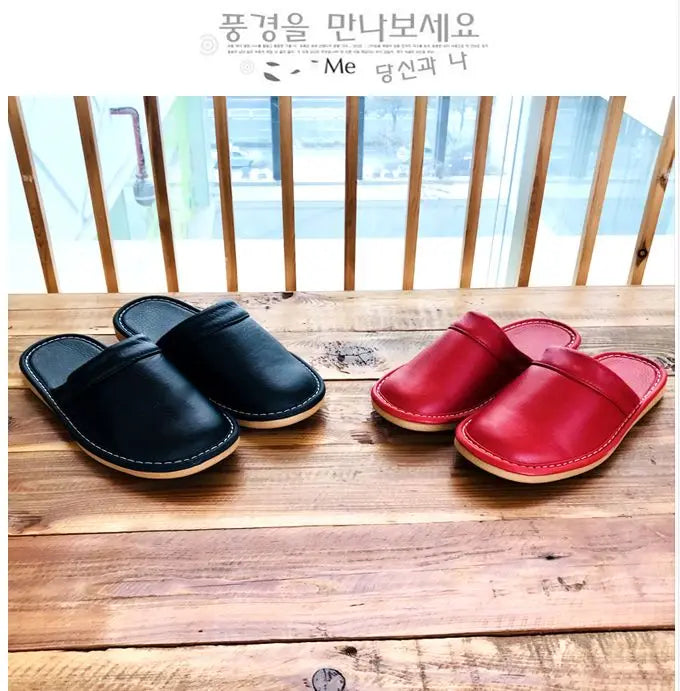 Men's Indoor Slippers - Closed Toe Faux Leather Slides (Large Sizes 47-48)