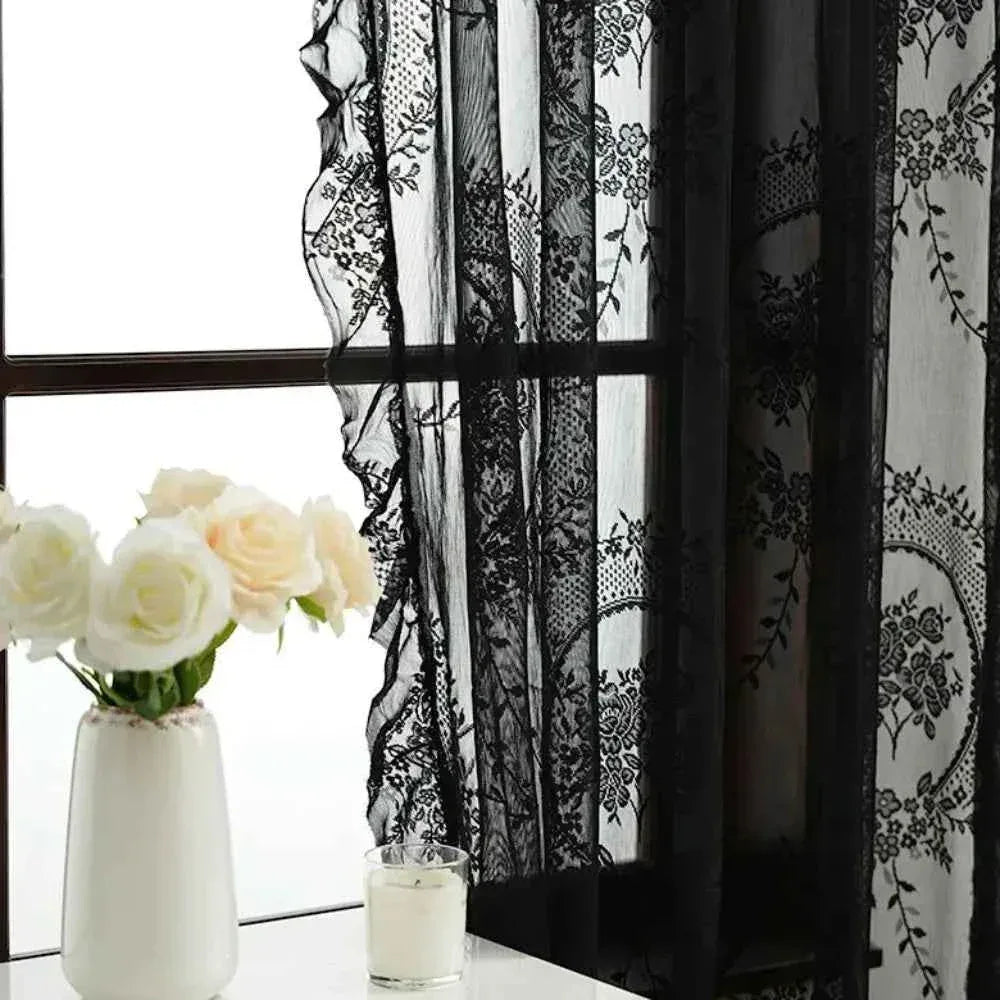 French Lace Sheer Curtains - Romantic Ruffled Floral Embroidery (2 Panels) - Shello's Creative Boutique