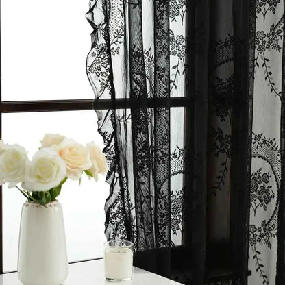 French Lace Sheer Curtains - Romantic Ruffled Floral Embroidery (2 Panels) - Shello's Creative Boutique