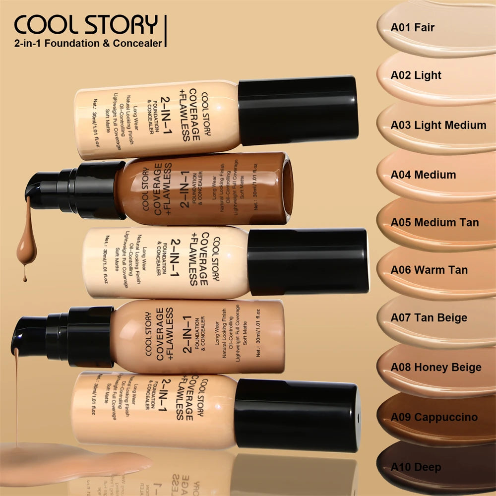 10 Color Lasting Face Foundation Cream Oil-Control Matte BB Cream Liquid Full Coverage Waterproof Hydrating Brighten Concealer - Shello's Creative Boutique