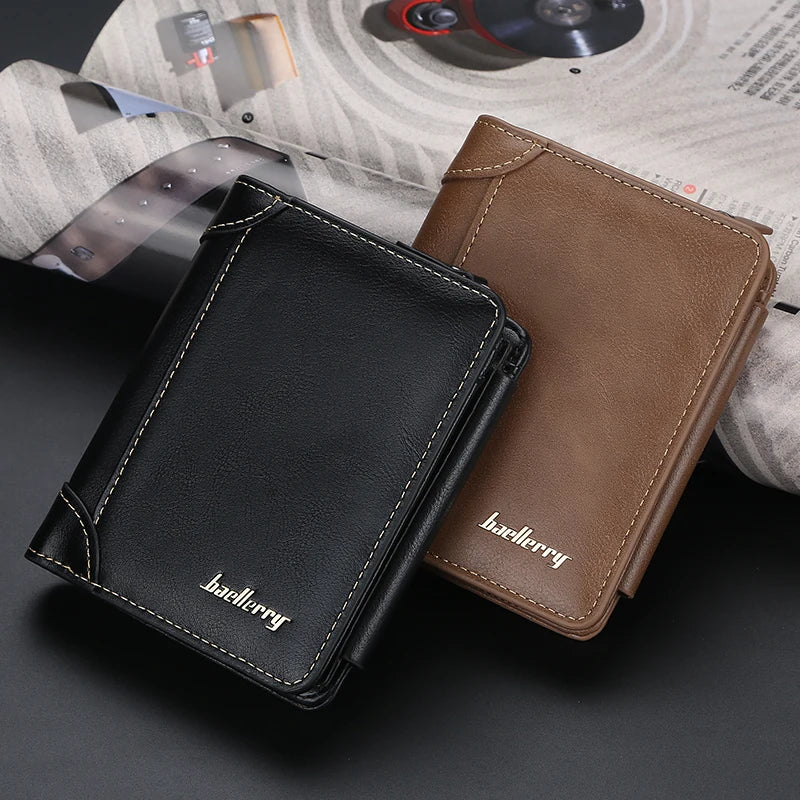 Men's PU Leather Zipper Wallet with Card Holder & Coin Pocket - Shello's Creative Boutique