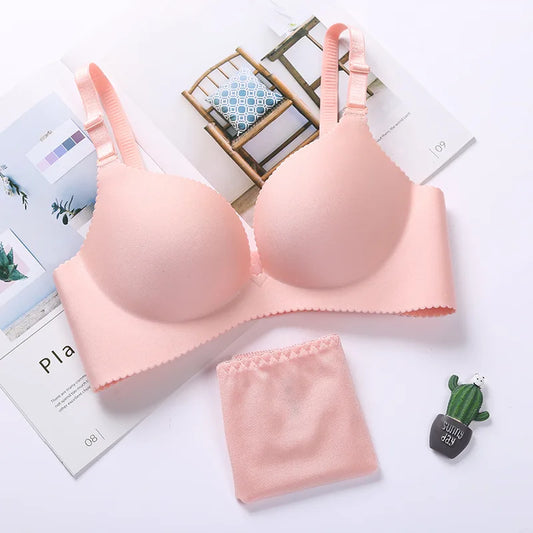 NURRASA Seamless Push-Up Bra & Panty Set – Sexy Floral Wire-Free Lingerie for Women, 3/4 Cup Adjustable Brassiere & Briefs (Sizes 70AB–85AB)