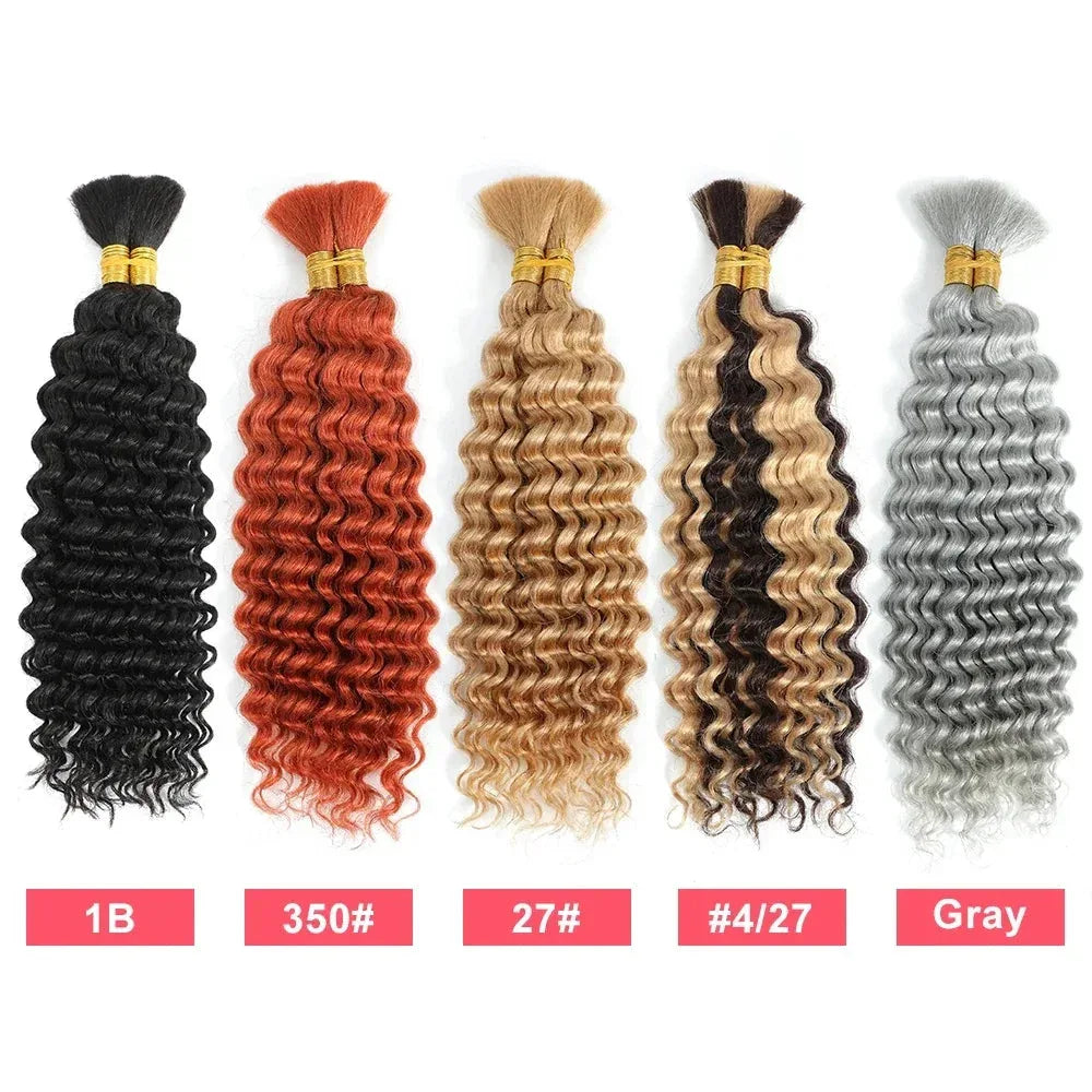 Blonde Highlight Bulk Braiding Hair - Deep Wave Curly Human Hair 100g for Boho Braids - Shello's Creative Boutique