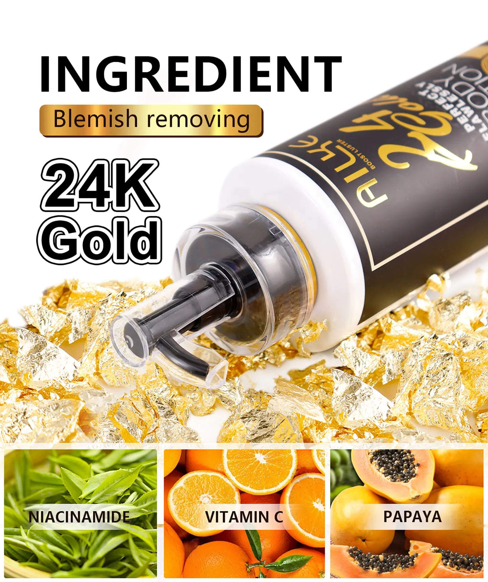 AILKE 24k Gold Perfect Flawlessly Body Lotion, Whitening, Inhibit Melanin, Moisturizing, UV Protect, With Nicotinamide Vitamin C - Shello's Creative Boutique