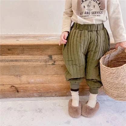 Winter Cotton-Padded Kids Harem Trousers – Unisex Full-Length Thermal Pants (Ages 2–7) - Shello's Creative Boutique
