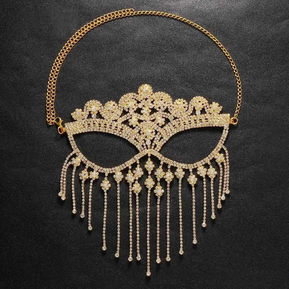 Hollow Black Masquerade Eye Mask Full Face Jewelry Prom Sexy Tassel Veil Crystal Mask Rhinestone Cosplay Nightclub Accessories