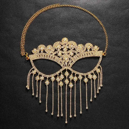 Hollow Black Masquerade Eye Mask Full Face Jewelry Prom Sexy Tassel Veil Crystal Mask Rhinestone Cosplay Nightclub Accessories