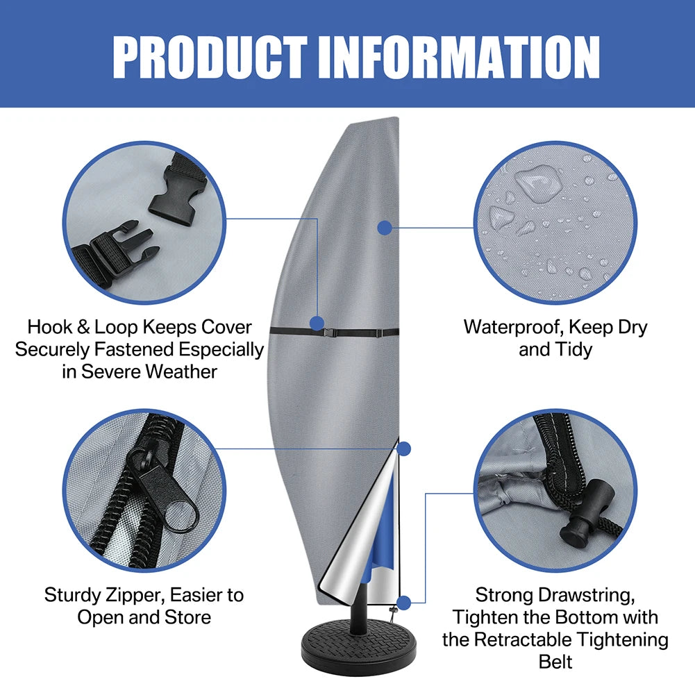 Parasol Rain Cover 210D Oxford Fabric – Waterproof UV-Resistant Patio Umbrella Storage Cover