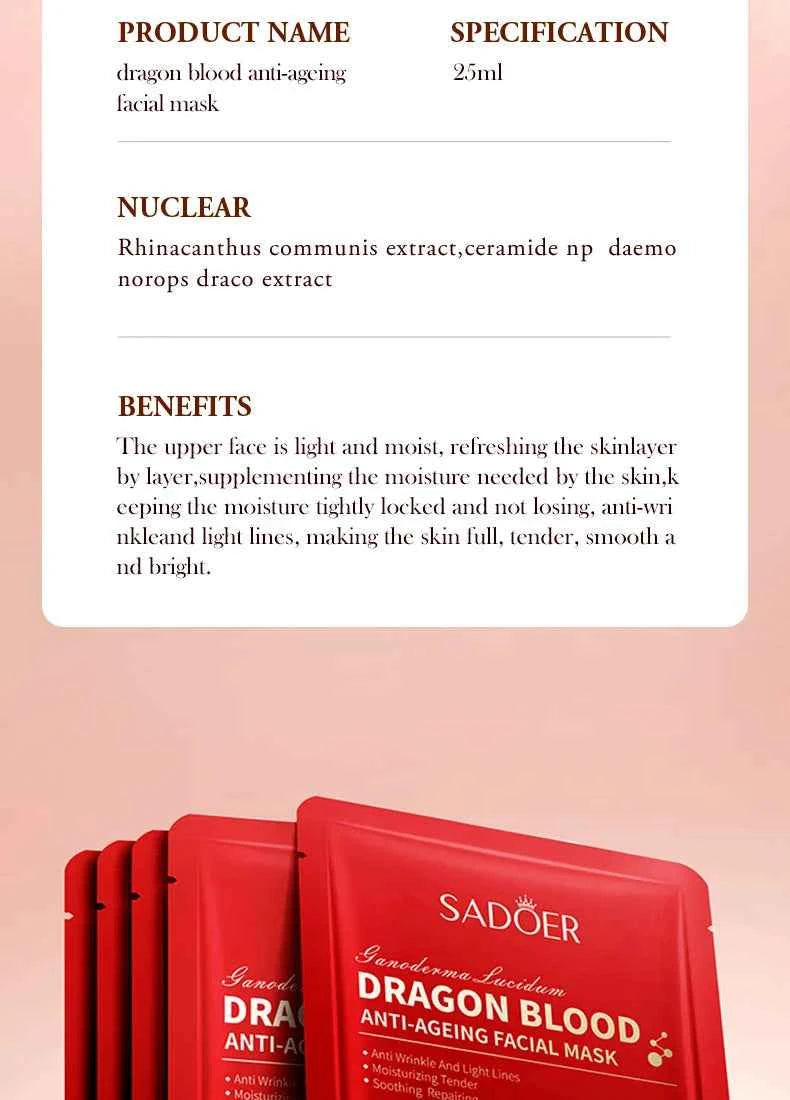 5/10pcs SADOER Dragon Blood Facial Masks for Face Moisturizing Anti-aging Hydrating Face Mask Facial Skin Care Products