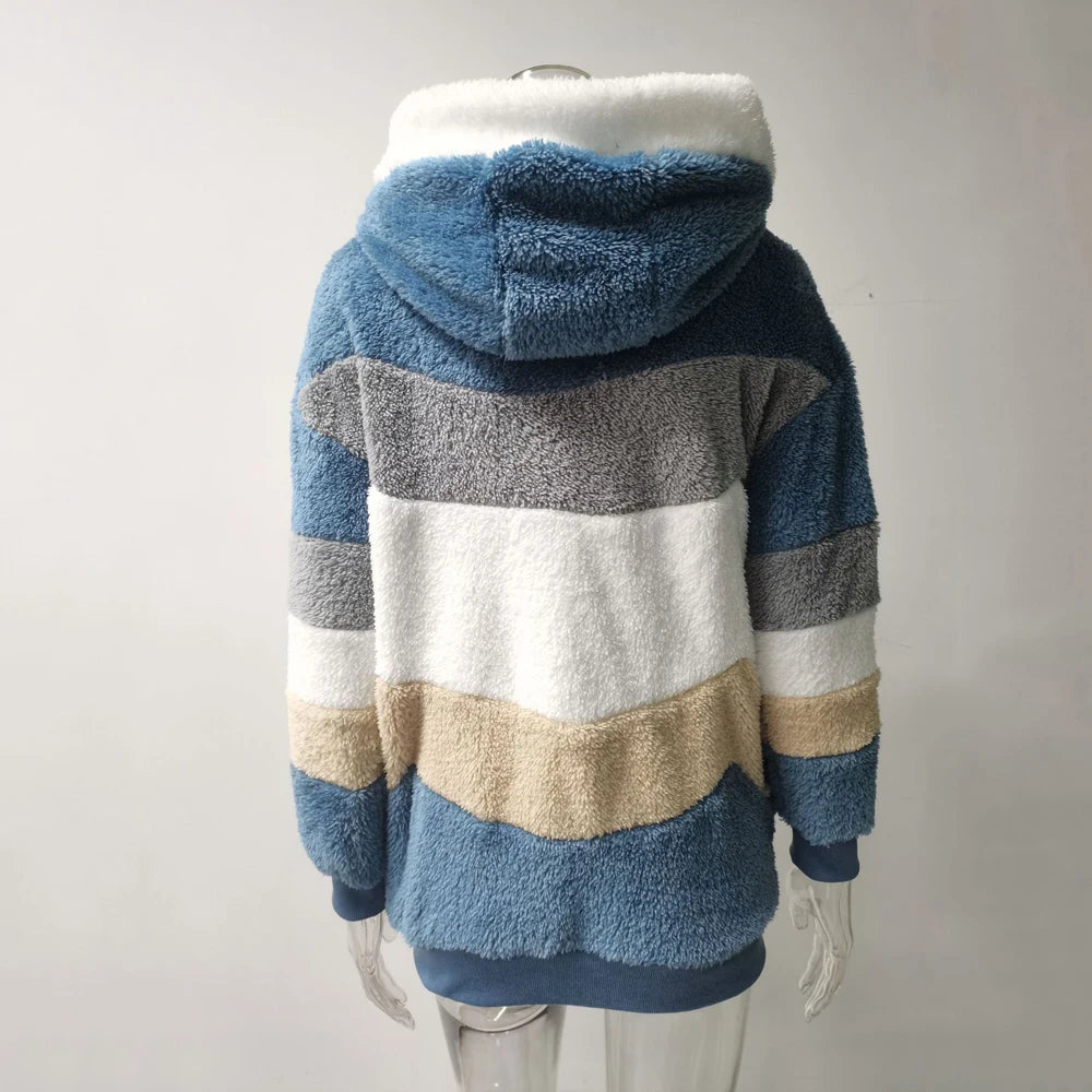Women's Winter Hooded Coat 2026 - Thick Cashmere Plaid Stitched Jacket with Zipper - Shello's Creative Boutique