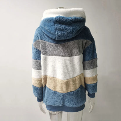 Women's Winter Hooded Coat 2026 - Thick Cashmere Plaid Stitched Jacket with Zipper - Shello's Creative Boutique