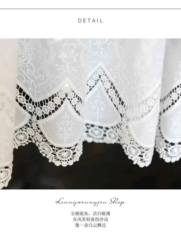 Cotton Lace Café Curtains - Hollow Flower Embroidery Half Curtains for Kitchen - Shello's Creative Boutique