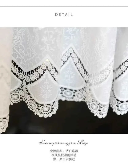 Cotton Lace Café Curtains - Hollow Flower Embroidery Half Curtains for Kitchen - Shello's Creative Boutique