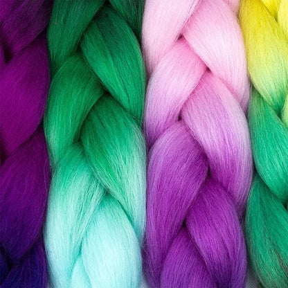 24 Inch Jumbo Braiding Hair - Rainbow Ombre Synthetic Extensions - Shello's Creative Boutique