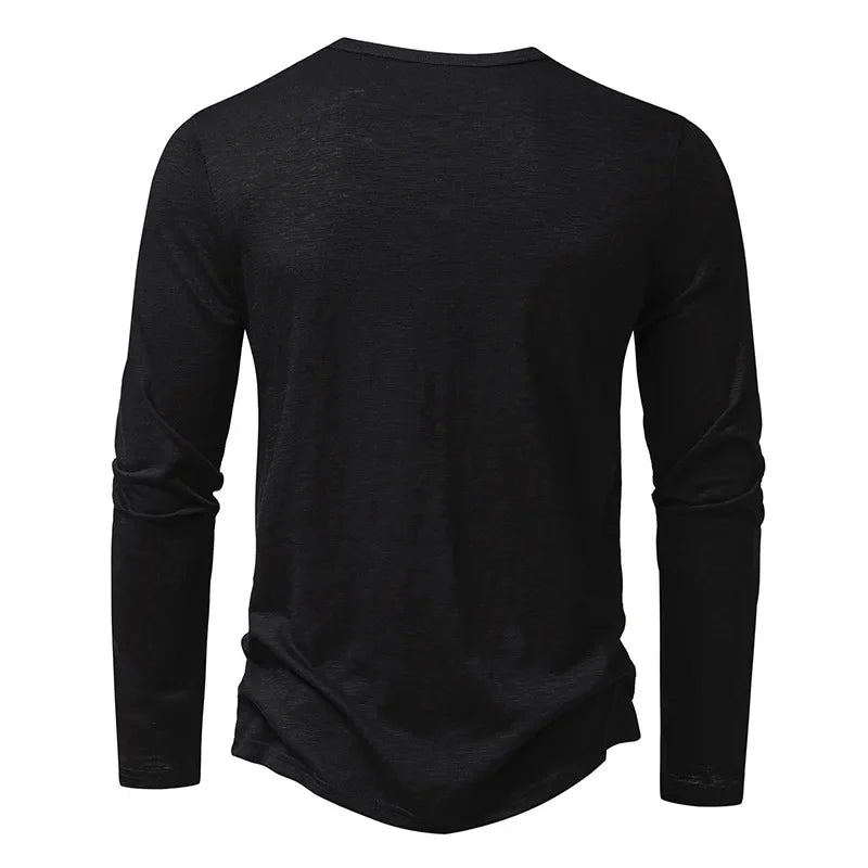 Men's Cotton Henley Neck T-Shirt - Long Sleeve Casual Shirt - Shello's Creative Boutique