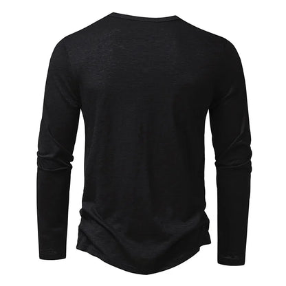 Men's Cotton Henley Neck T-Shirt - Long Sleeve Casual Shirt - Shello's Creative Boutique