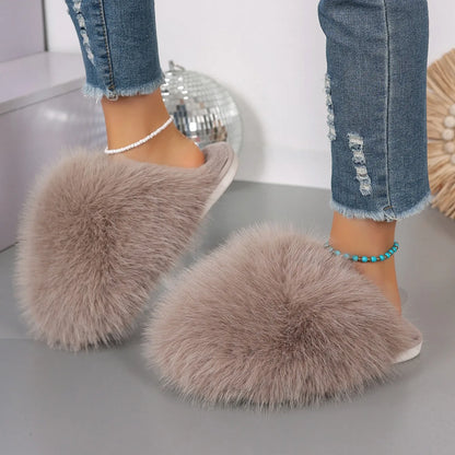 Women's Winter Fashion Fur Slippers - Fluffy Plush Anti-Slip Outdoor Slides - Shello's Creative Boutique