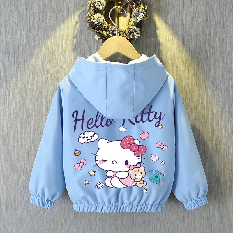 MINISO x Sanrio Girls’ Windbreaker Jacket – Hello Kitty & Cinnamoroll Cartoon Hooded Zip-Up Outerwear Shello's Creative Boutique