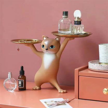 Cat Resin Sculpture Tray – Decorative Desktop Storage for Keys, Candy & Home Décor