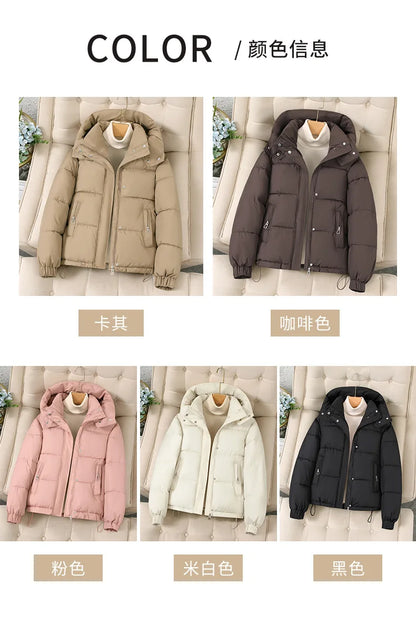 Women's Hooded down Jacket 2025 Autumn Winter Collection Warm Casual Parka Loose Fit Cotton Padded Bigger Size Available - Shello's Creative Boutique