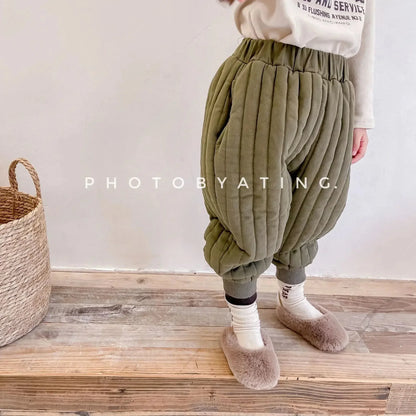 Winter Cotton-Padded Kids Harem Trousers – Unisex Full-Length Thermal Pants (Ages 2–7) - Shello's Creative Boutique