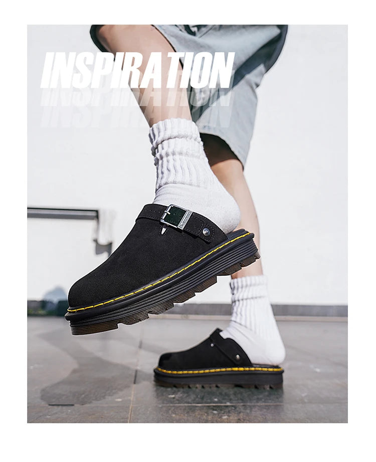 Men's Summer Half Slippers - Non-Slip Beach Clogs Casual Leather Sandals