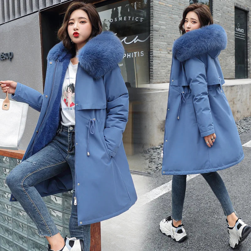 Thick Warm Winter Parkas Coat Women Winter Jacket Fur Liner Large size 6XL Hooded Female Long Parkas Snow Wear Padded Clothes - Shello's Creative Boutique