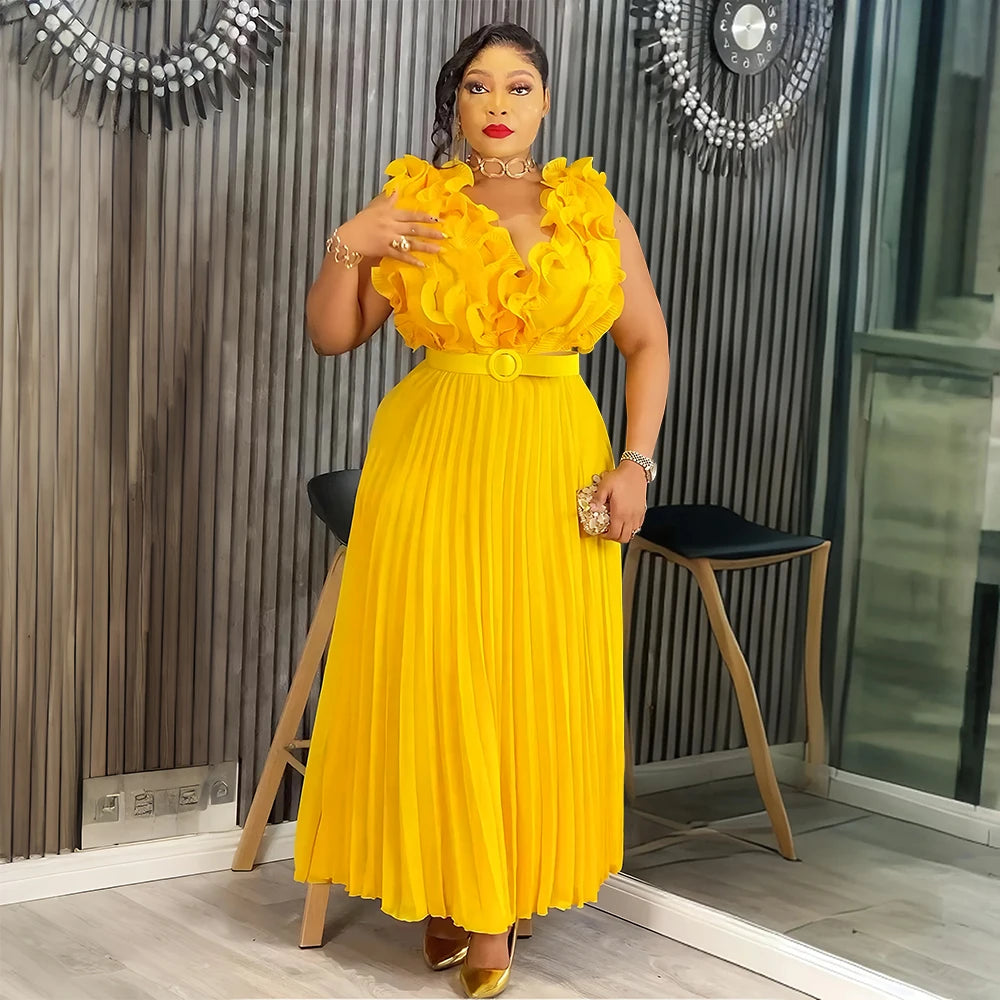 Elegant African Maxi Dress - Sleeveless Chiffon Evening Gown - Shello's Creative Boutique