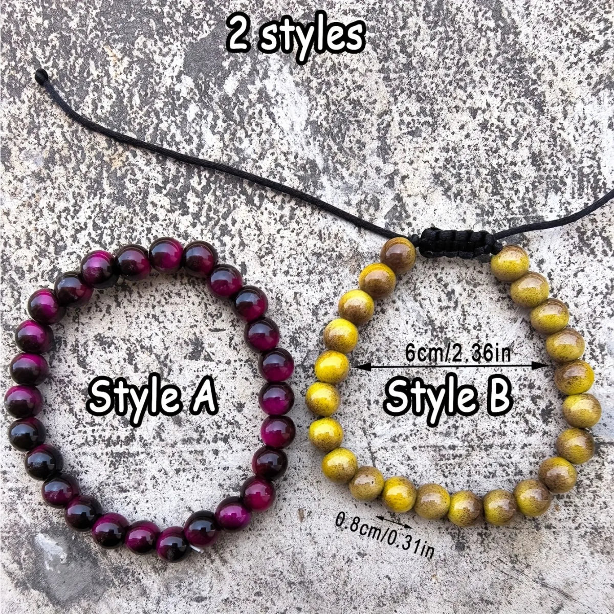 7-Piece Glass Tiger Eye Bead Bracelet Set – Colourful Good Luck Bracelets for Men & Women