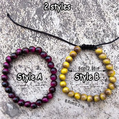 7-Piece Glass Tiger Eye Bead Bracelet Set – Colourful Good Luck Bracelets for Men & Women