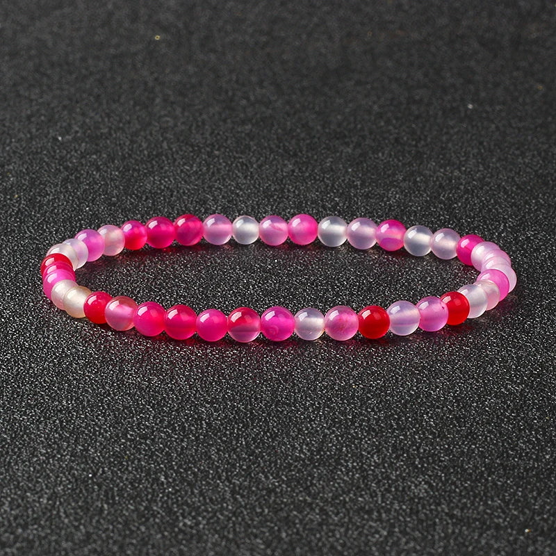 4mm Natural Stone Agate & Lava Stretch Bracelet – Handmade Tiny Bead Bangle for Men & Women