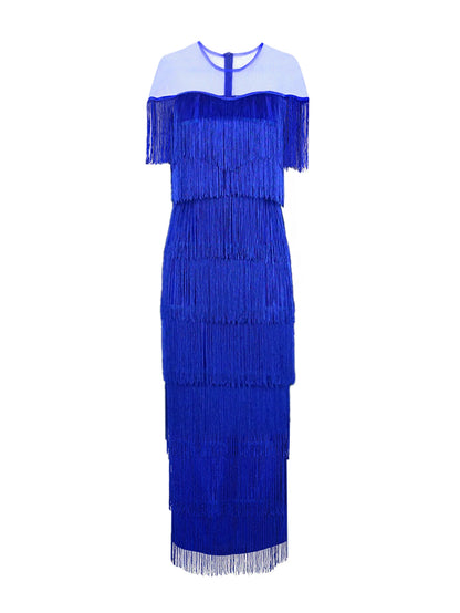 Plus Size Tassel Bodycon Dress - Mesh Patchwork Evening Gown - Shello's Creative Boutique