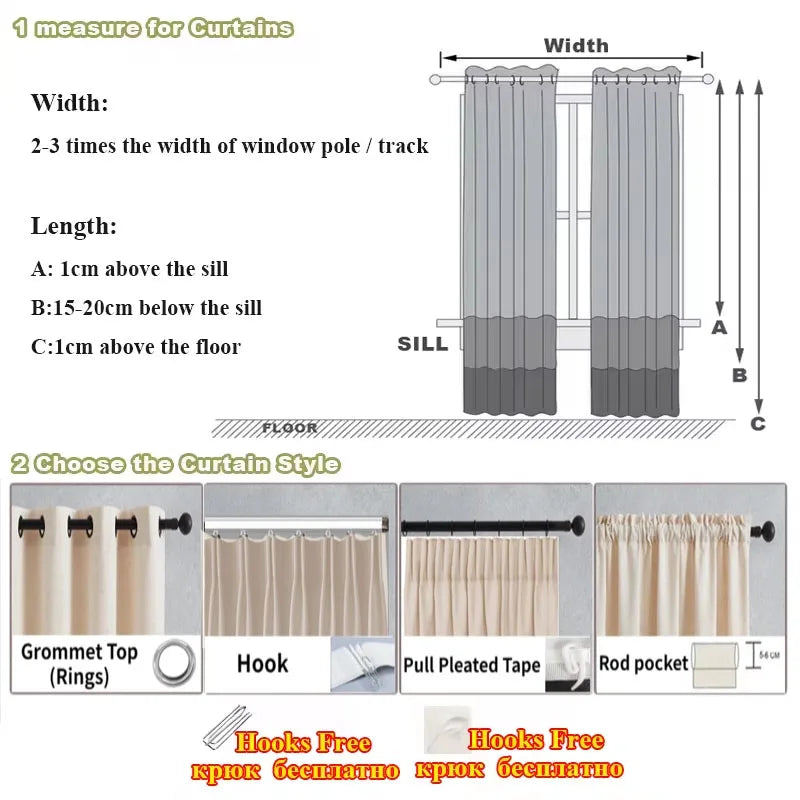European Luxury Full Blackout Curtains - Heat Insulation & Acoustic Drapes with White Tulle - Shello's Creative Boutique