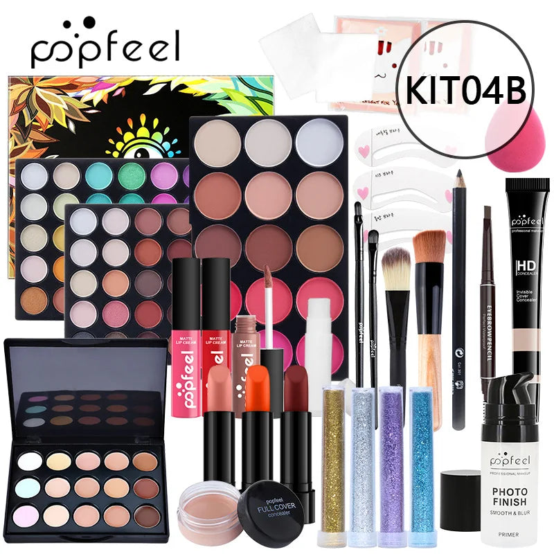 POPFEEL Makeup Full Kit Female Make Up Set Eye Shadow Eyeshadow Palette Lip Gloss Mascara Eyeliner Brushes Bag Make-up for Women - Shello's Creative Boutique