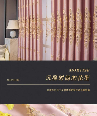 European Luxury Full Blackout Curtains - Heat Insulation & Acoustic Drapes with White Tulle - Shello's Creative Boutique