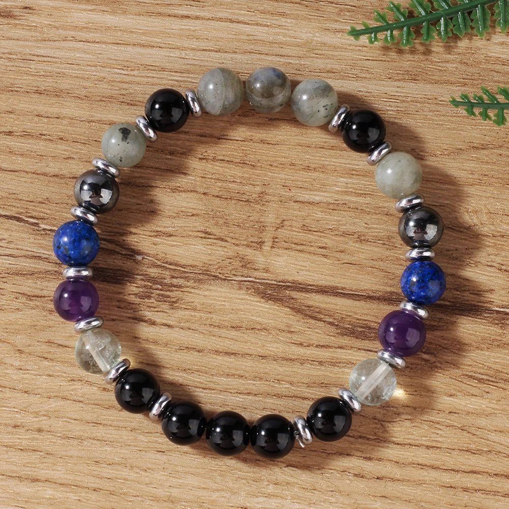 Hematite & Pyrite Natural Stone Beaded Bracelet – Unisex Stretch Bangle