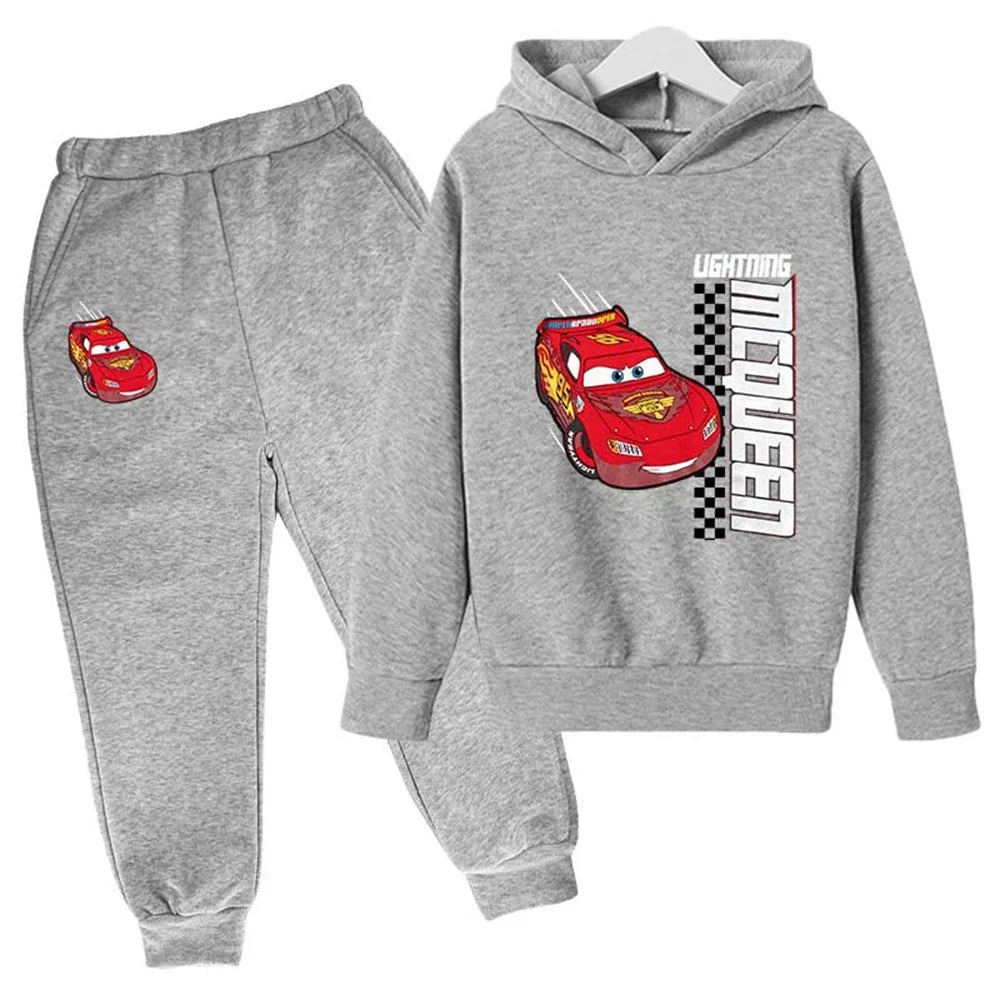 MINISO Kids' Lightning McQueen 2-Piece Tracksuit – Unisex Hooded Sweatshirt & Pants Set Shello's Creative Boutique