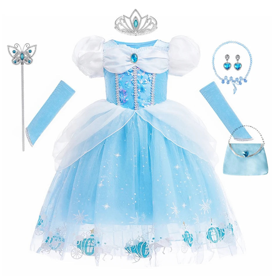 DreamParty Girls' Cinderella Princess Dress – Tiered Cosplay Costume with Accessories Shello's Creative Boutique