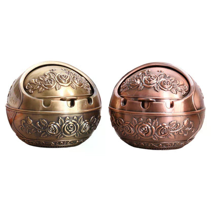 Retro Metal Ashtray With Lid – Anti-Fly Ash Windproof Covered Ashtray for Home & Desk