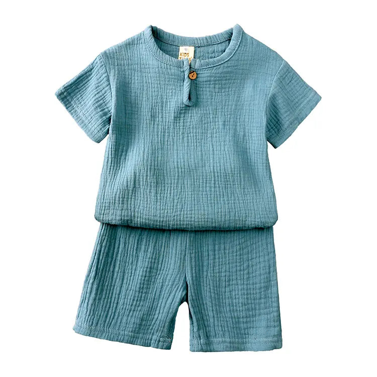 ELVESNEST Cotton-Linen Hooded Summer Set – Unisex Short Sleeve Top & Shorts Outfit for Kids Ages 2–7 Shello's Creative Boutique