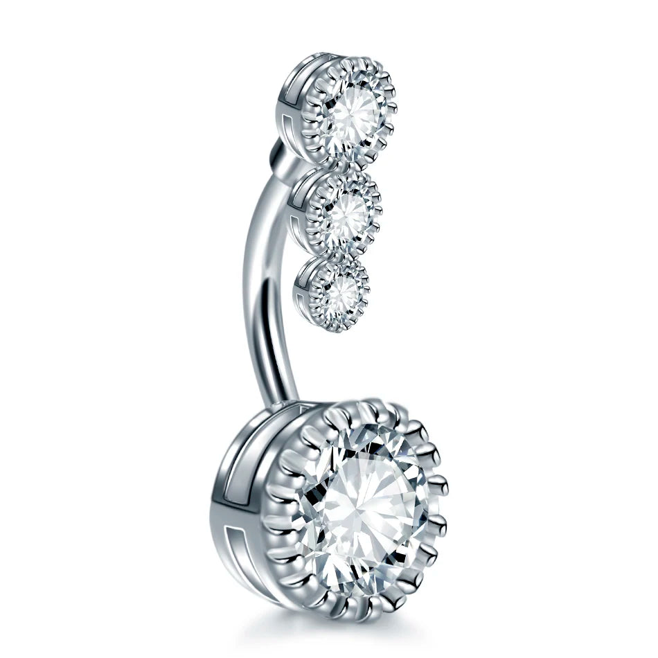 Stainless Steel Cubic Zirconia Drop Navel Ring