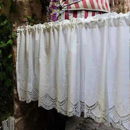 Cotton Lace Café Curtains - Hollow Flower Embroidery Half Curtains for Kitchen - Shello's Creative Boutique