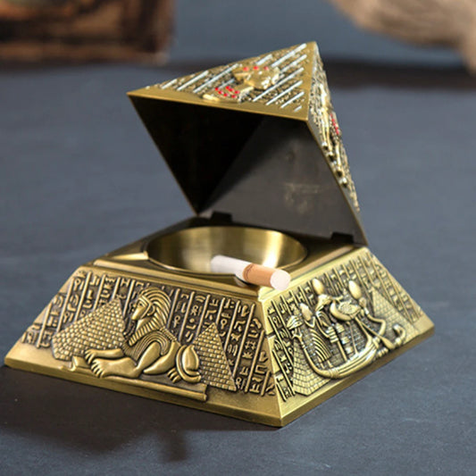 Egyptian Pyramid Ashtray with Lid – Vintage Metal Desktop Ornament